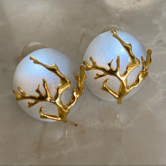 Alexis Bittar Jewelry - Alexis Bittar White & Gold Branch Clip-On Earrings